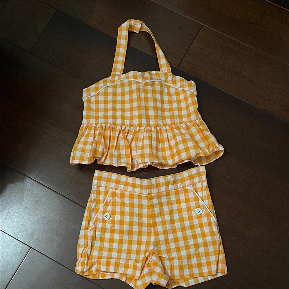 Janie and Jack Orange Gingham Halter Top and Shorts Set